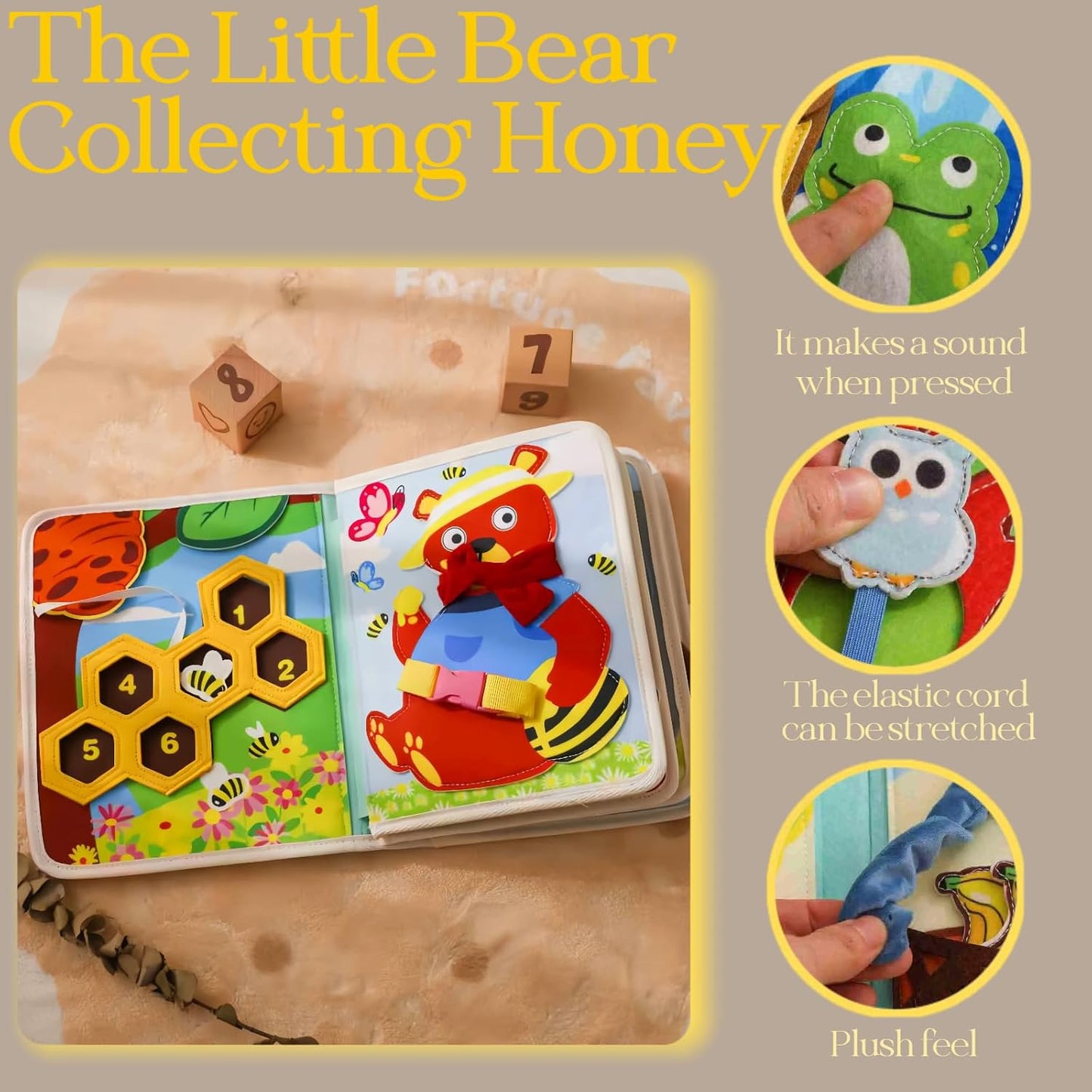 Montessori Forest Animals Busy Book, Airplane Travel Felt Quiet Busy Board for Toddler 1-3, Preschool Kids Learning Activities Sensory Toy to Develop Fine Motor Skills, Boys Girls Birthday Gift (#A)