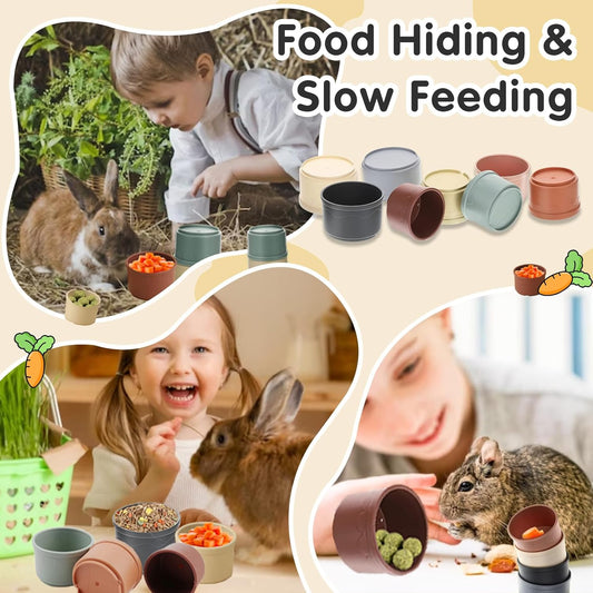 8 Pcs Colorful Stacking Cups for Rabbits, Colorful Bunny Cups for Rabbits and Small Animals, Nesting Rabbit Cups of Different Sizes, Bunny Stacking Cups for Hiding Food and Playing