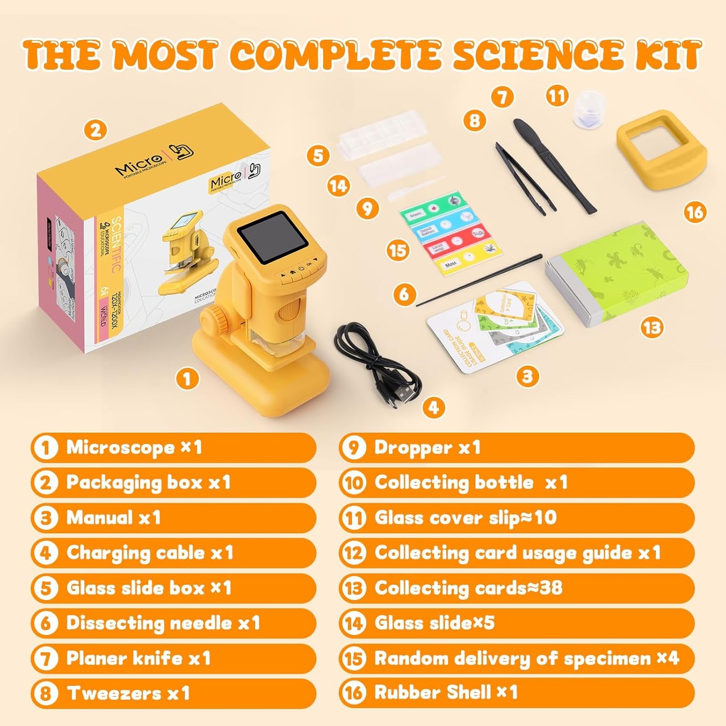1200X Microscope for Kids, 2 in 1 Handheld & Desktop Digital Microscope with 9 Slides Science Kit, Portable Microscope HD Screen Video Record, STEM Educational Toys Gifts for Ages 3-12 Boys Girls