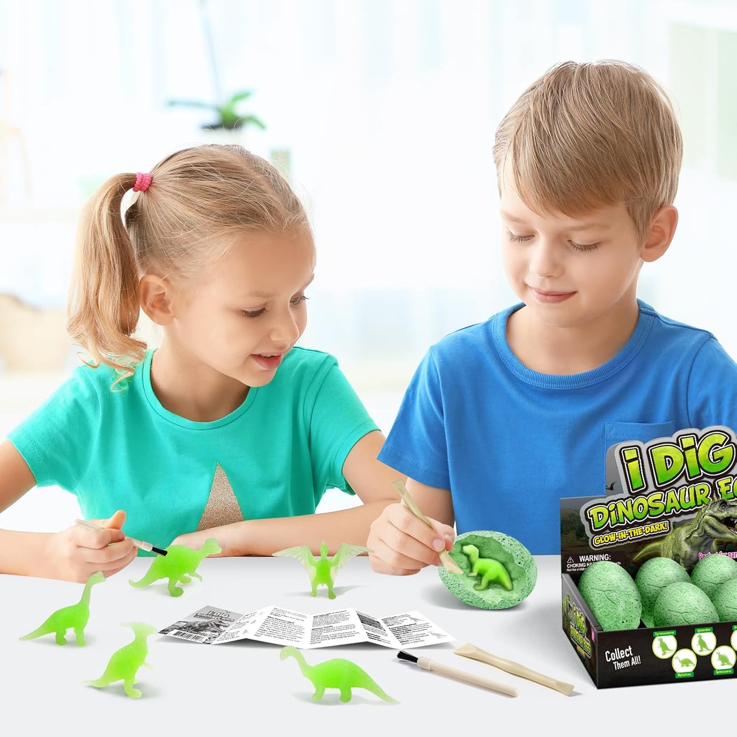Gamerside Dinosaur Eggs Dig Kit, 12 Glow-in-The-Dark Dinosaur Toys, STEM Science Experiments, Educational Digging Activities, Party Supplies & Birthday Gifts for Kids 6-12