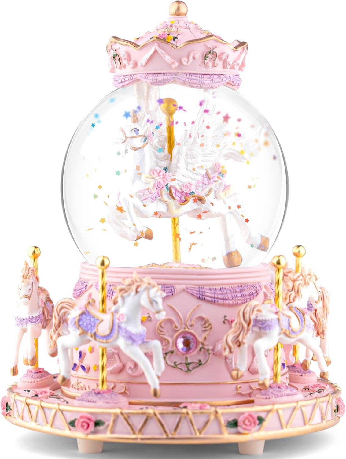 Magical Unicorn Snow Globe with “Somewhere Over the Rainbow” Music, Rotating Carousel Music Box, LED Lights & Glitter Snow, Perfect Birthday, Xmas, Valentine’s Gift, for Girls, Kids & Unicorn Lovers