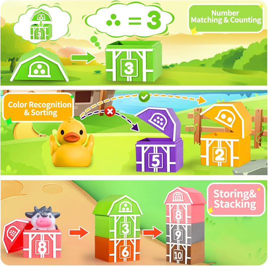 Colorful Soft Fairytales Figurines, 10PCS Crystal Castle Boxes Sorting & Stacking Toys, Montessori Learning Toy, Color Sorting Toys for Toddlers 1-3, Party Favors Brithday Gift for Toddler Girls Boys