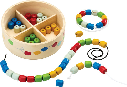 PlanToys® Montessori Wooden Learning Set for Toddlers | Threading Beads, Lacing Boards, Pattern Peg Board & Mosaic Activities | Fine Motor Skills, Shape Sorting & Problem Solving Play for Kids