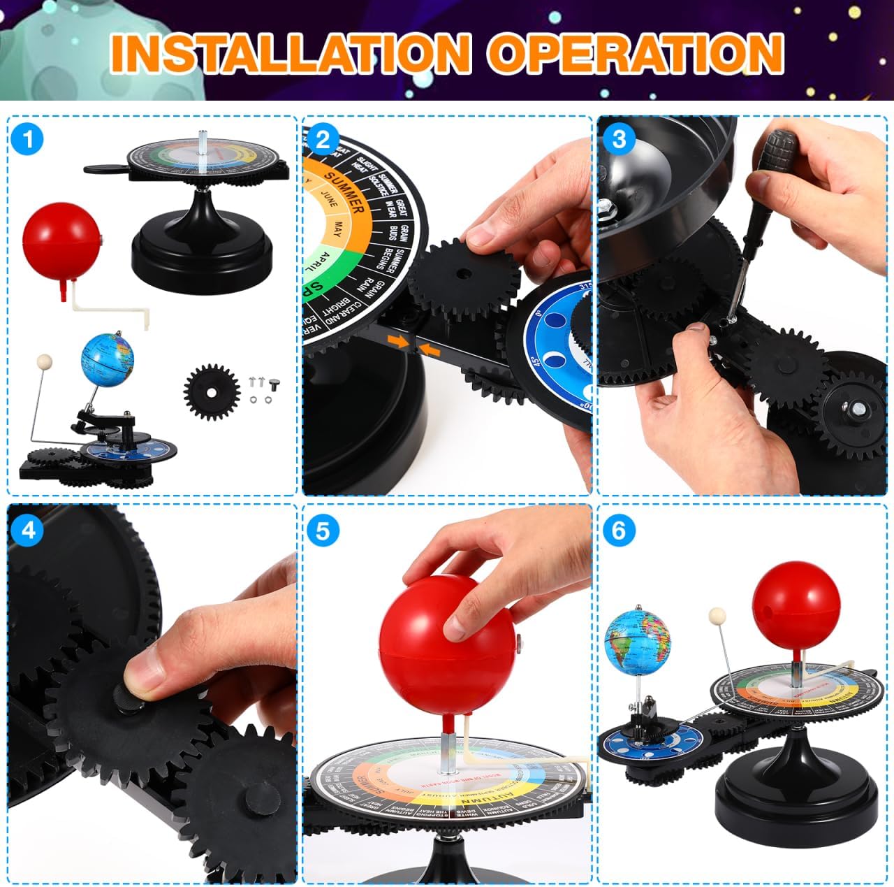 ULTECHNOVO Solar System Model Kit - Earth Moon Revolves Around The Sun- Scientific Experiment Kit Teaching Model for Teens Students