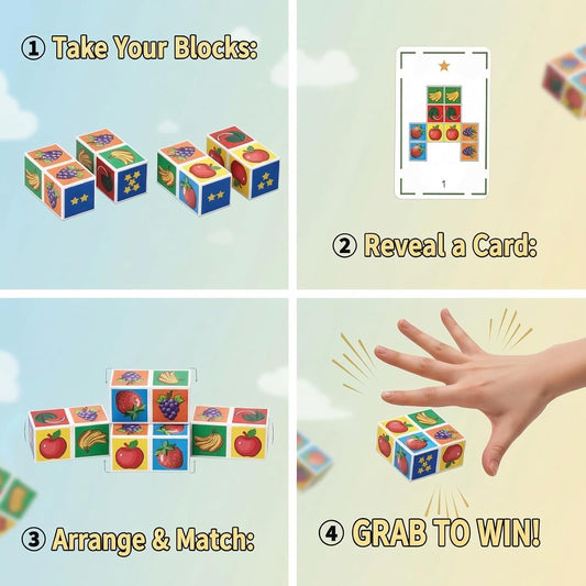 Fruit Cube Matching Game Puzzle Games, Expression Puzzle Building Blocks Pattern Matching Game, Educational Puzzles Toy Board Games for Kids and Adults with Bell