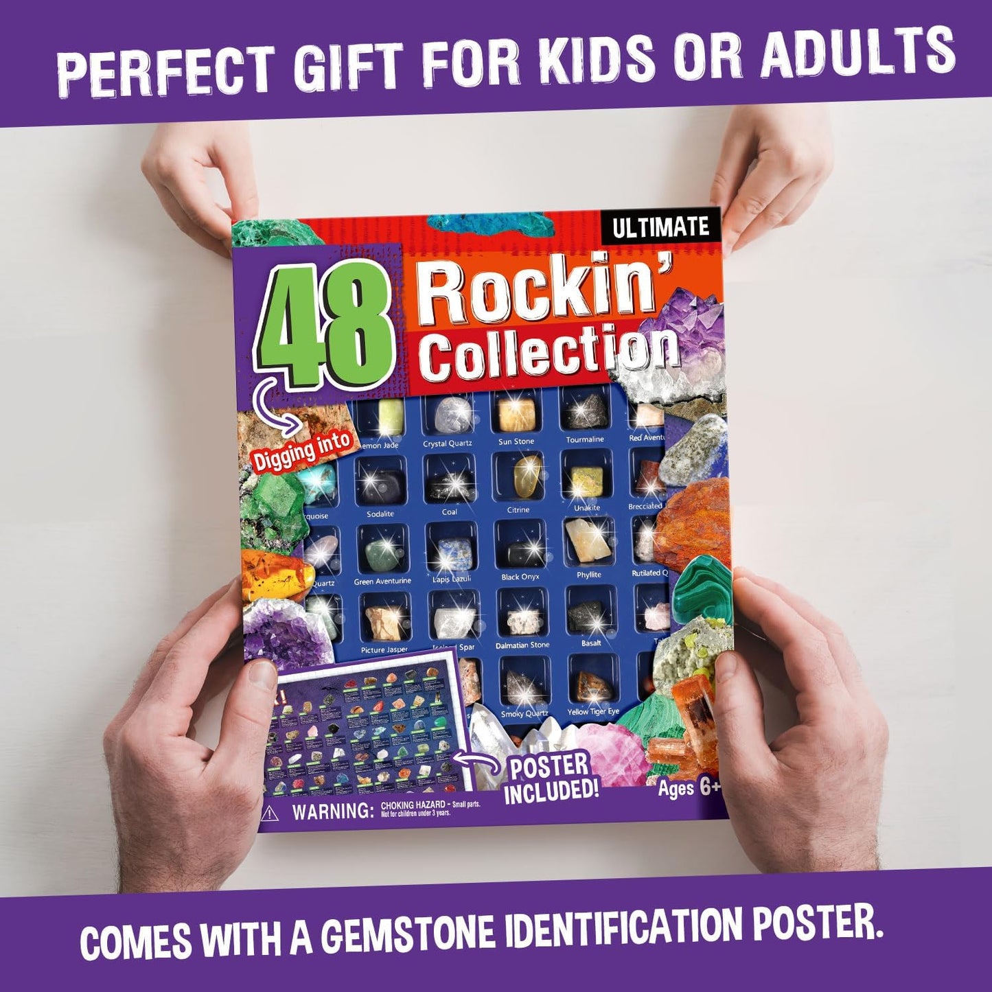 Gamerside Rocks for Kids - 48 Real Rocks, Gemstones & Crystals Collection – Educational Science Kit, Great Rock Collections STEM Gift for Boys & Girls Ages 6-12