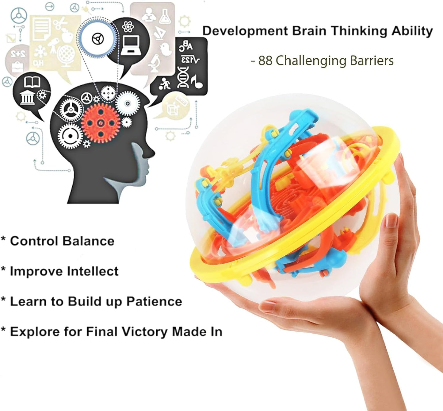 3D Maze Ball, Brain Teaser Puzzle Ball Interactive Maze Sphere Game (11cm,4.3’’) with 88 Obstacles Labyrinth Puzzle Ball for Kids Education Toys