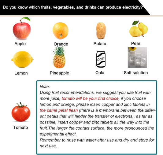 EUDAX Fruit Battery Science Experiment Kit with Electronic Clock and RGB LED for DIY Home Teaching Equipment, School Science Project, Education Subject