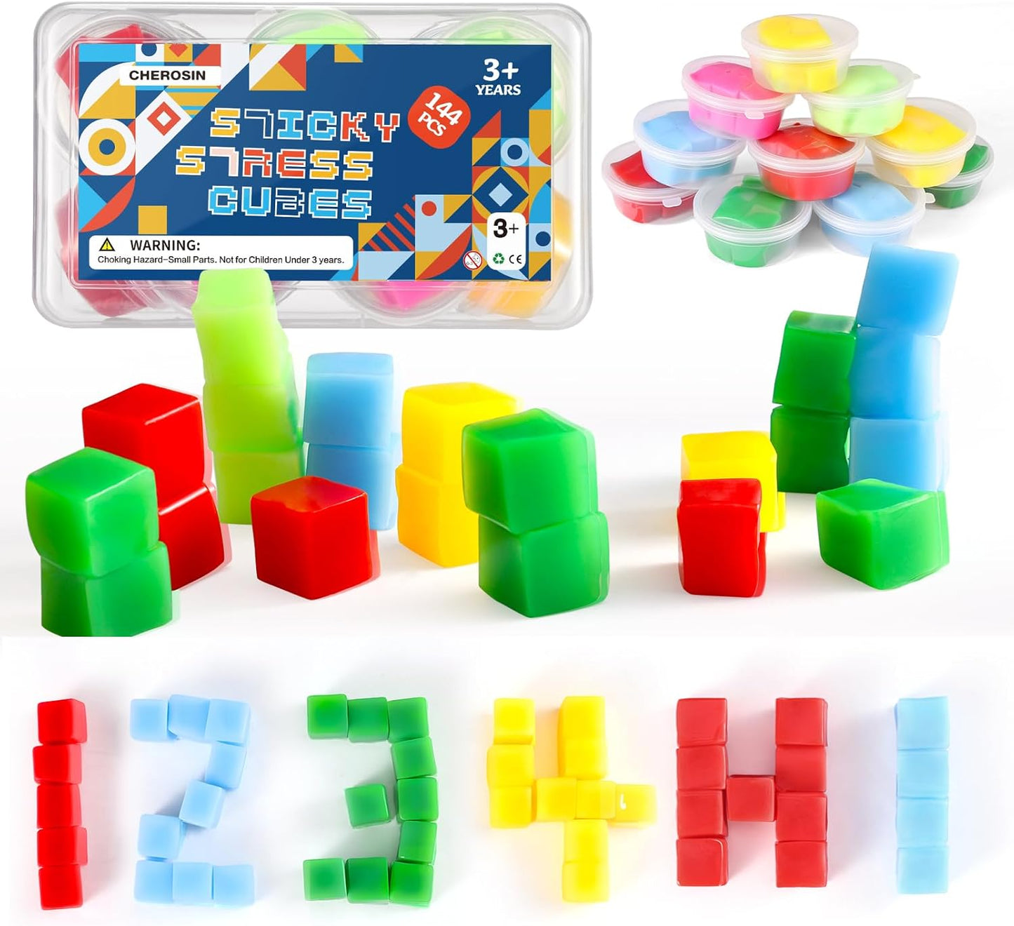 144PCS Sticky Stacking Cubes for Kids - Mini Squishy Cubes Sensory Toys for Toddler, Non Toxic Preschool Jelly Blocks for Building, Stretch, Squishy, Travel Essentials Toys for 3 4 5 6 Years Old