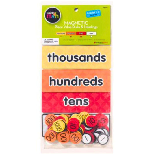 Dowling Magnets Magnetic Place Value Disks & Headings (Grades 1–3): Ones, Tens, Hundreds, Thousands. Magnetic Place Value Manipulatives. Item 732159