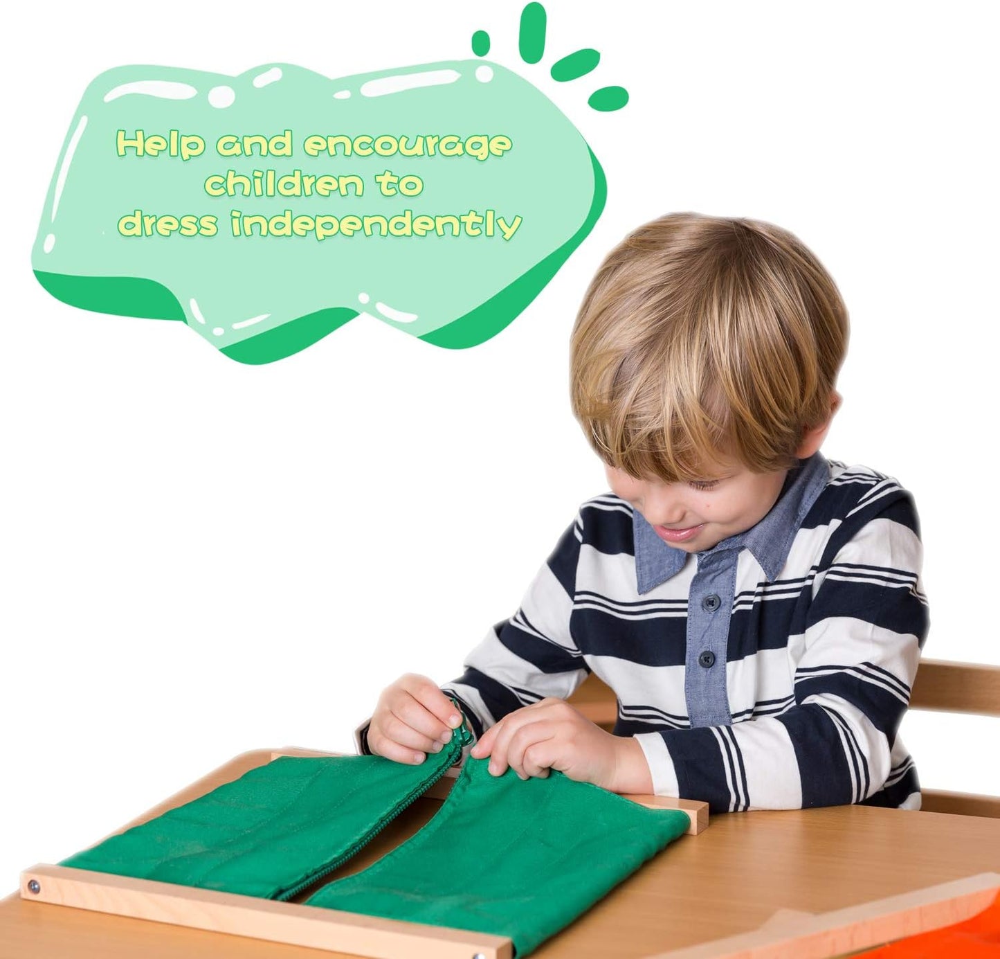 MONTESSORI OUTLET Montessori Practical Life Frames for Fine Motor Skills & Independence Development | Zipping Frame to Learn to Zip Clothes (Ages 3-6)