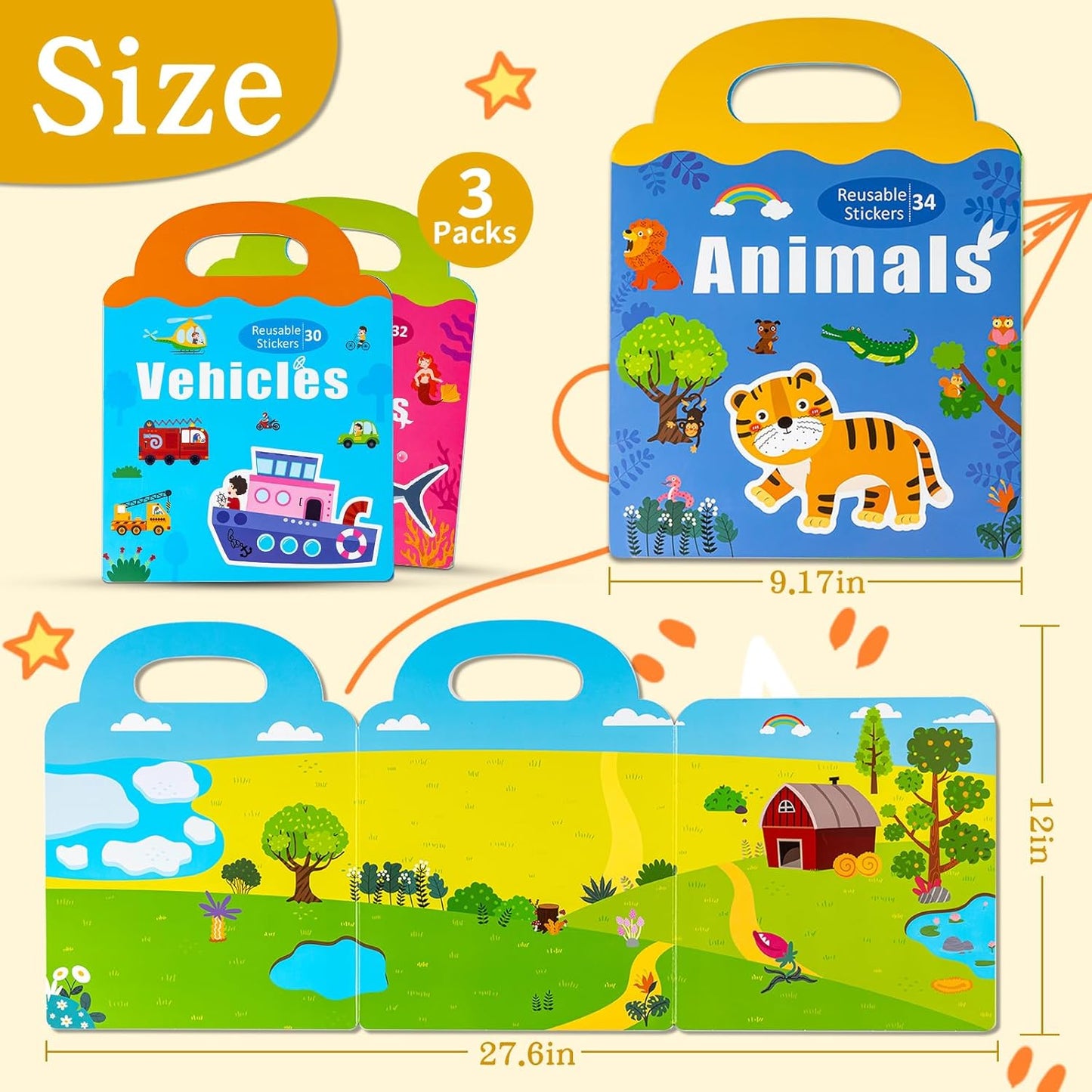 Magnetic Playset Portable Playboard, Cute Farmhouse Animal Reusable Magnets Sticker Books for Toddlers 3-5 Years, 34 PCS Refrigerator Magnets for Kids Girls Boys Perfect Preschool Learning Travel Toy