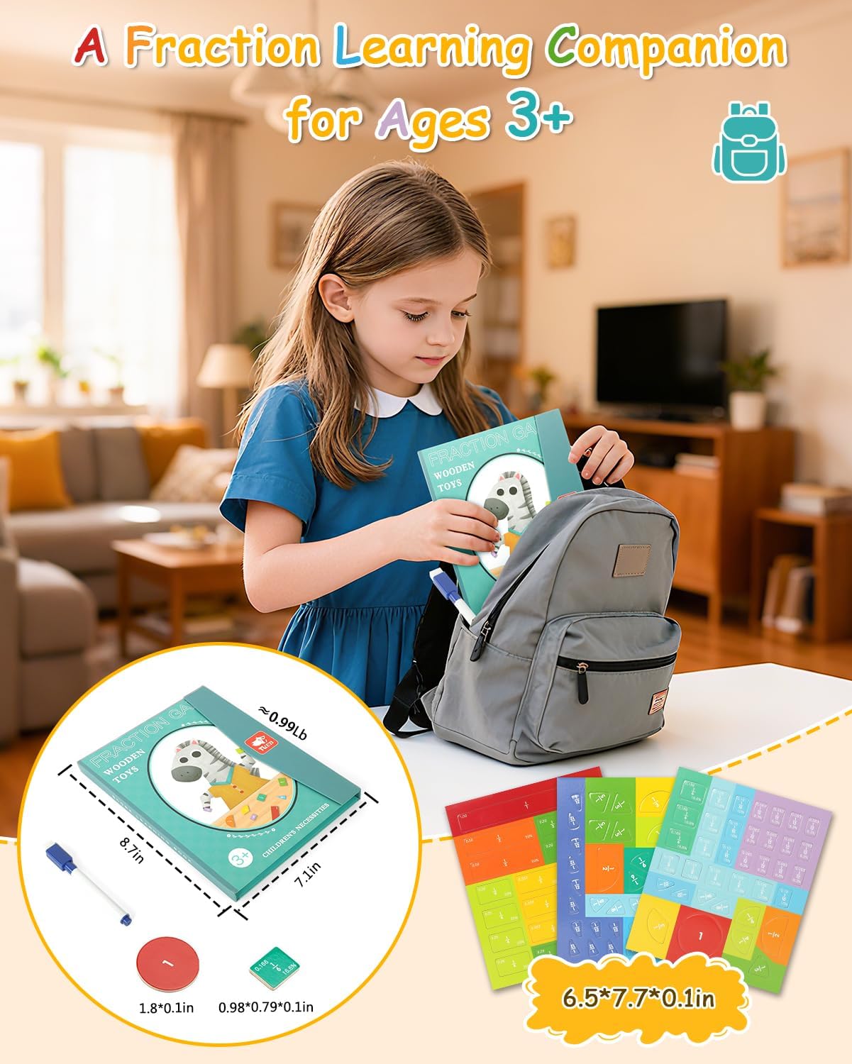 Magnetic Fraction Demonstration Book, Magnetic Fraction Book Tiles & Fraction Circles Set, Educational Puzzle Math Fraction Manipulatives for Kids, Montessori Magnetic Fraction Disc Set Gifts