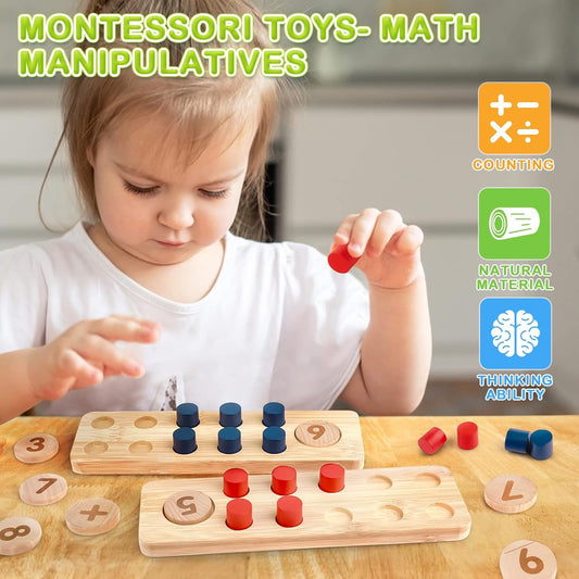 DINORUN Montessori Toys for 3 4 5 Year Old Boy Girl Birthday Gifts - Counting Peg Board for Kids 3-5-7 - Wooden Learning Math and Numbers Manipulatives Materials for Preschool Teacher Classroom