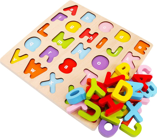 Alphabet Puzzle, WOOD CITY ABC Letter Puzzles for Toddlers 1 2 3 Years Old, Educational Learning Toys for Toddlers, Alphabet Toys with Puzzle Board & Letter Blocks, Best Gifts for Girls and Boys