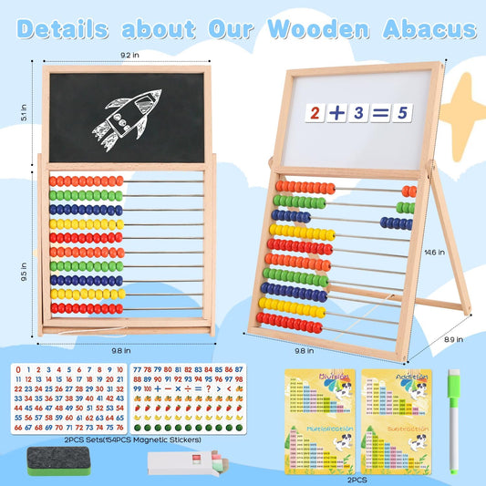 Wooden Abacus for Kids Math Games for Kids 3-5 4 5-7 6-8 Counters Toys with Double-Sided Whiteboard Blackboard and Magnetic Number Cards 1-100 Educational Counting Math Manipulatives 1st 2nd grade
