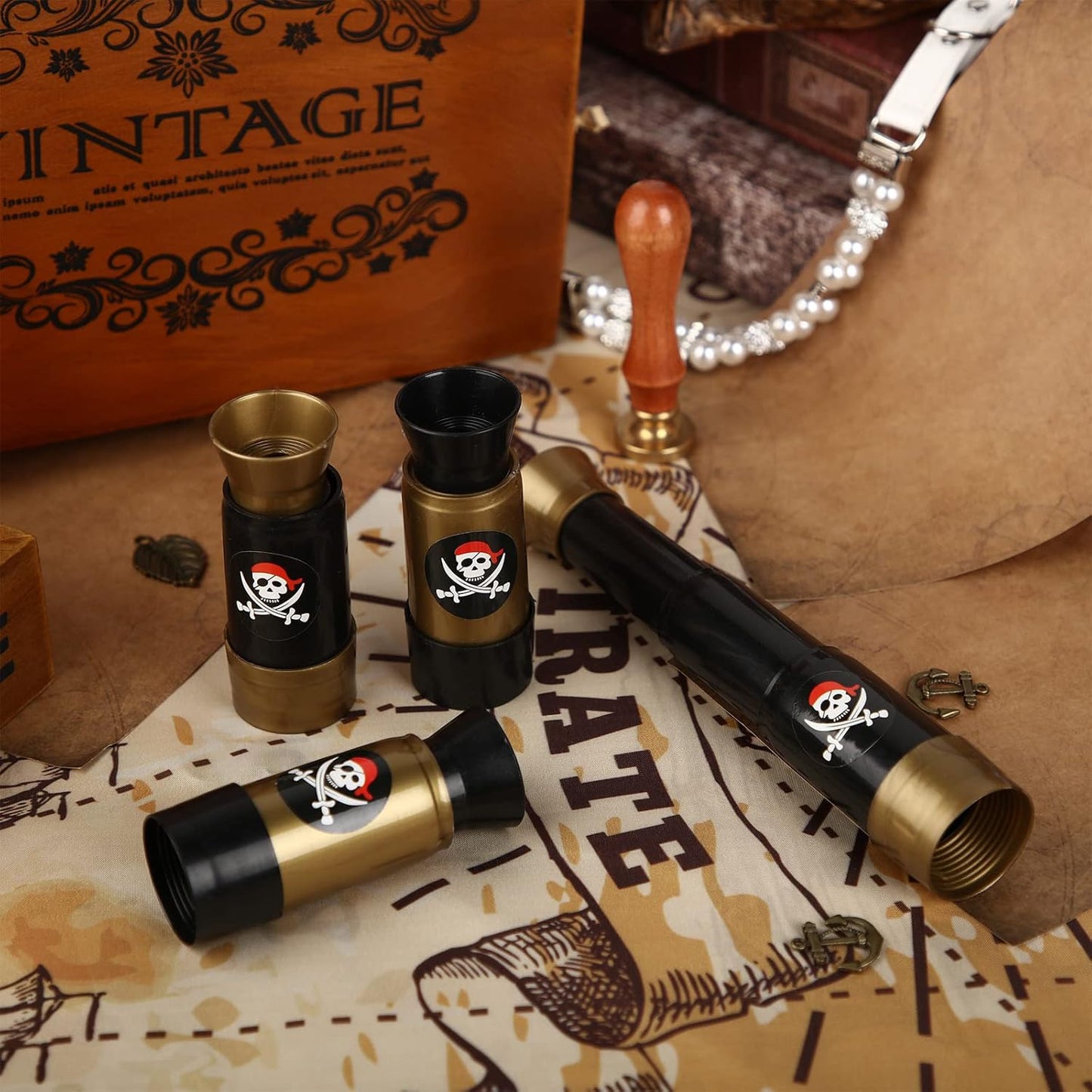 Deekin 12 Pcs Pirate Telescope Toy for Kids Pirate Birthday Toddler Telescope Spyglass Mini Treasure Hunt Pirates Ship Toys for Kids Birthday Party Favors