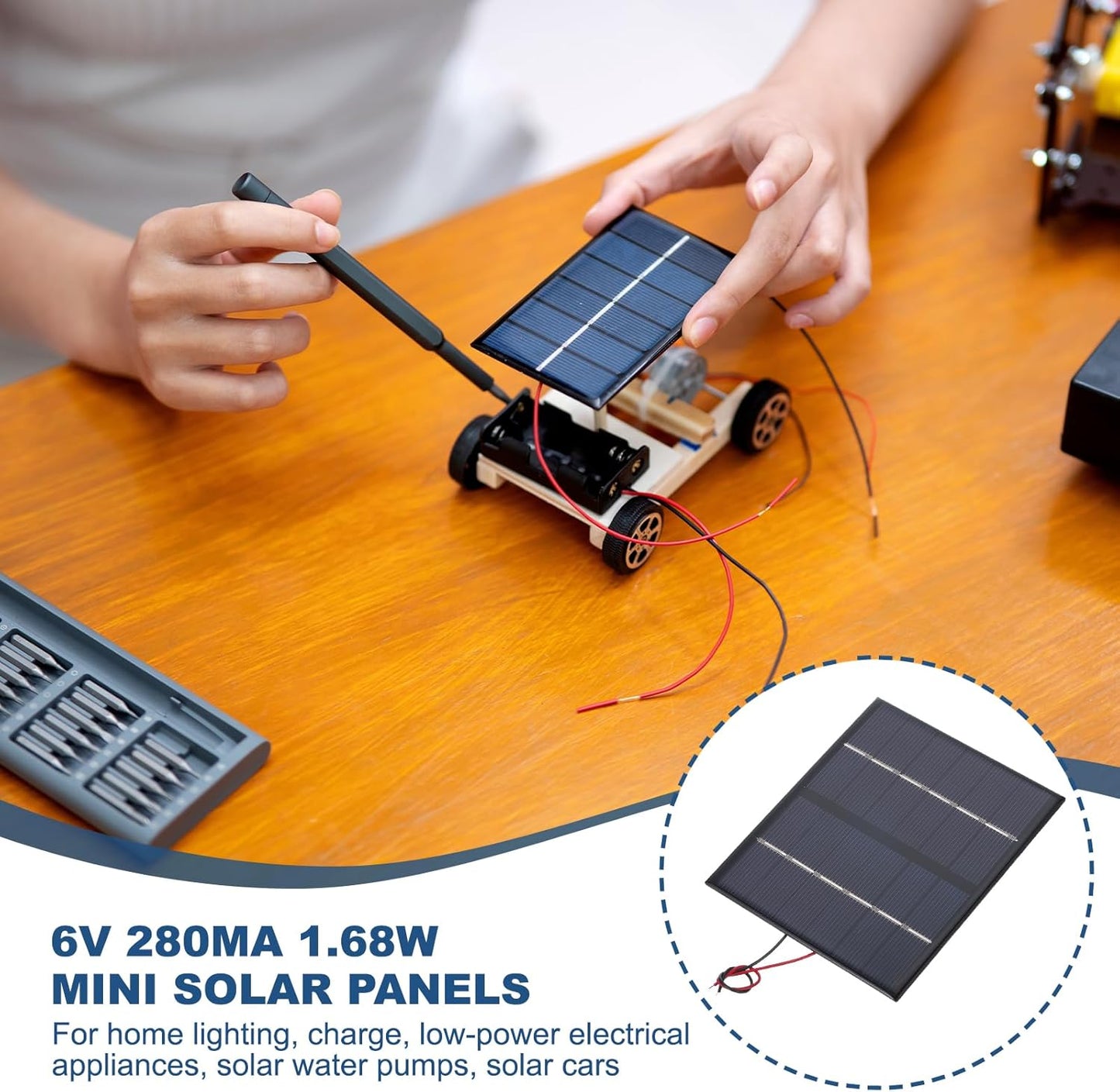 MECCANIXITY 2 Pcs 5.5V 0.44W 70mA Mini Solar Panels, Small Polycrystalline Solar Cell Panel with 2 Cable for DIY Electric Toy Materials Kits Charger, 60mm x 60mm