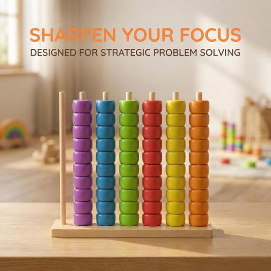 Color Matching Stacking Puzzle Game, Wooden Color Stack Challenge Game with Racks, 60 Rings, Fast Pattern Challenge Ring Stack Puzzle for Family Game Night (1 Set for 1 Player)