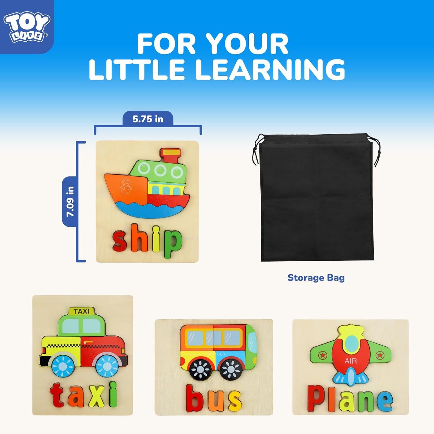 TOY Life Toddler Puzzles Ages 2-4, 6 Animals with Spelling Wooden Puzzles for Toddlers 3-5, Montessori Toys Gifts for 1 2 3 Years Old Boys Girls, Birthday Gifts Educational Learning Toys for Kids