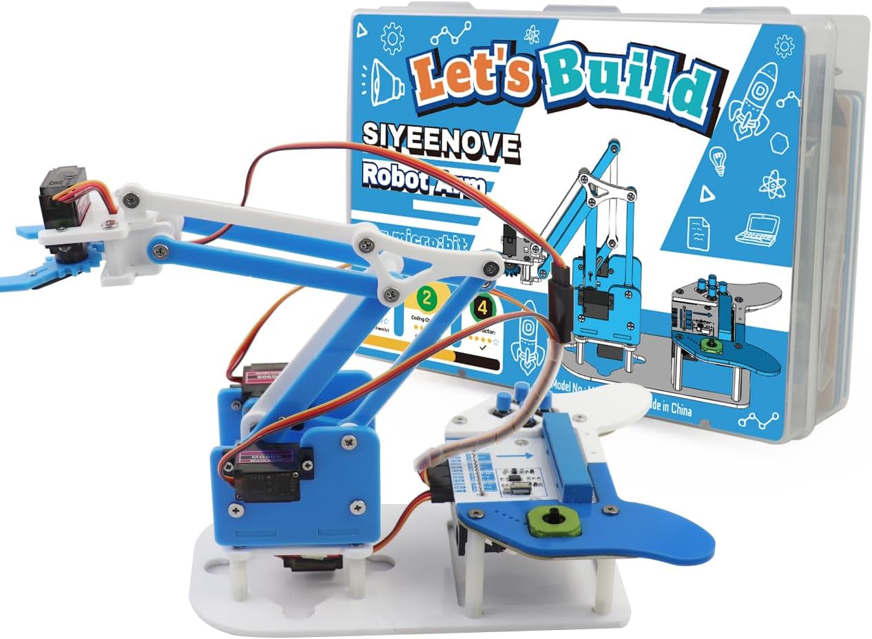microbit Smart Robotic Arm Kit, 4DF Programmable Mechanical Arm Building Kit for Makers & STEM Enthusiasts to Learn Coding, Science & Engineering, Micro:bit v2 and AA Batteries not Included