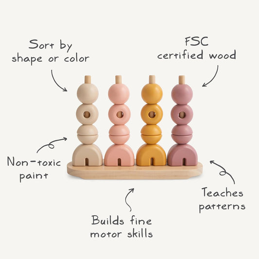 mushie Wooden Multi Shape Stacker | for Kids 3 Years+ | Preschool Educational & Toddler Montessori Toys (Original)