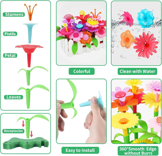 CENOVE Birthday Toys Gifts for 3 4 5 Years Old Toddler Girls Boys,Flower Garden Building Toy STEM Educational Activity Preschool Easter Gift for Kids Age 2-4 Easter Basket Stuffers(130 Pcs)