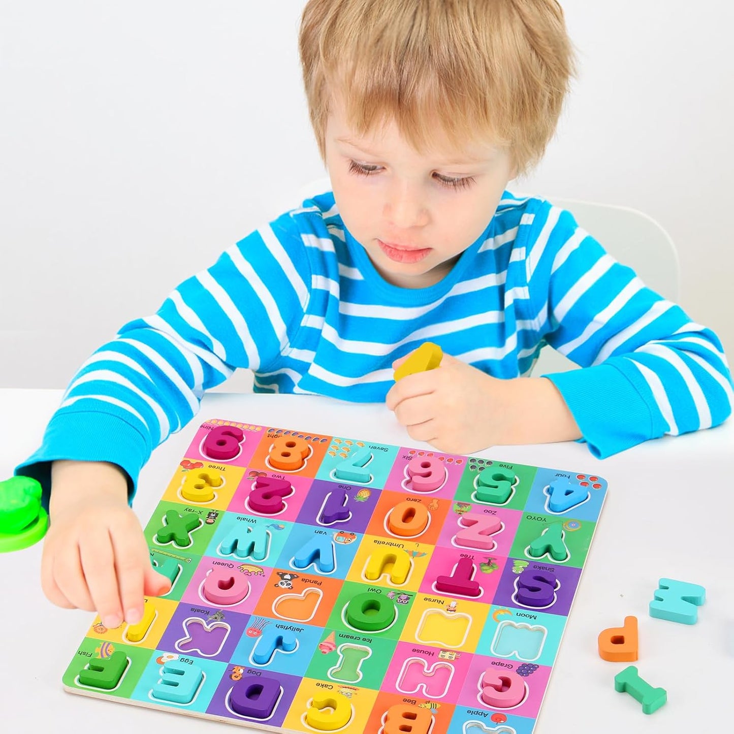 Alphabet Wooden Puzzles for Toddlers 3-5, Pack of 3 ABC, Number and Shape Puzzle, Preschool Educational Learning Toys with Puzzle Board & Letter Blocks for Girls Boys Ages 3 4 5 Years Old