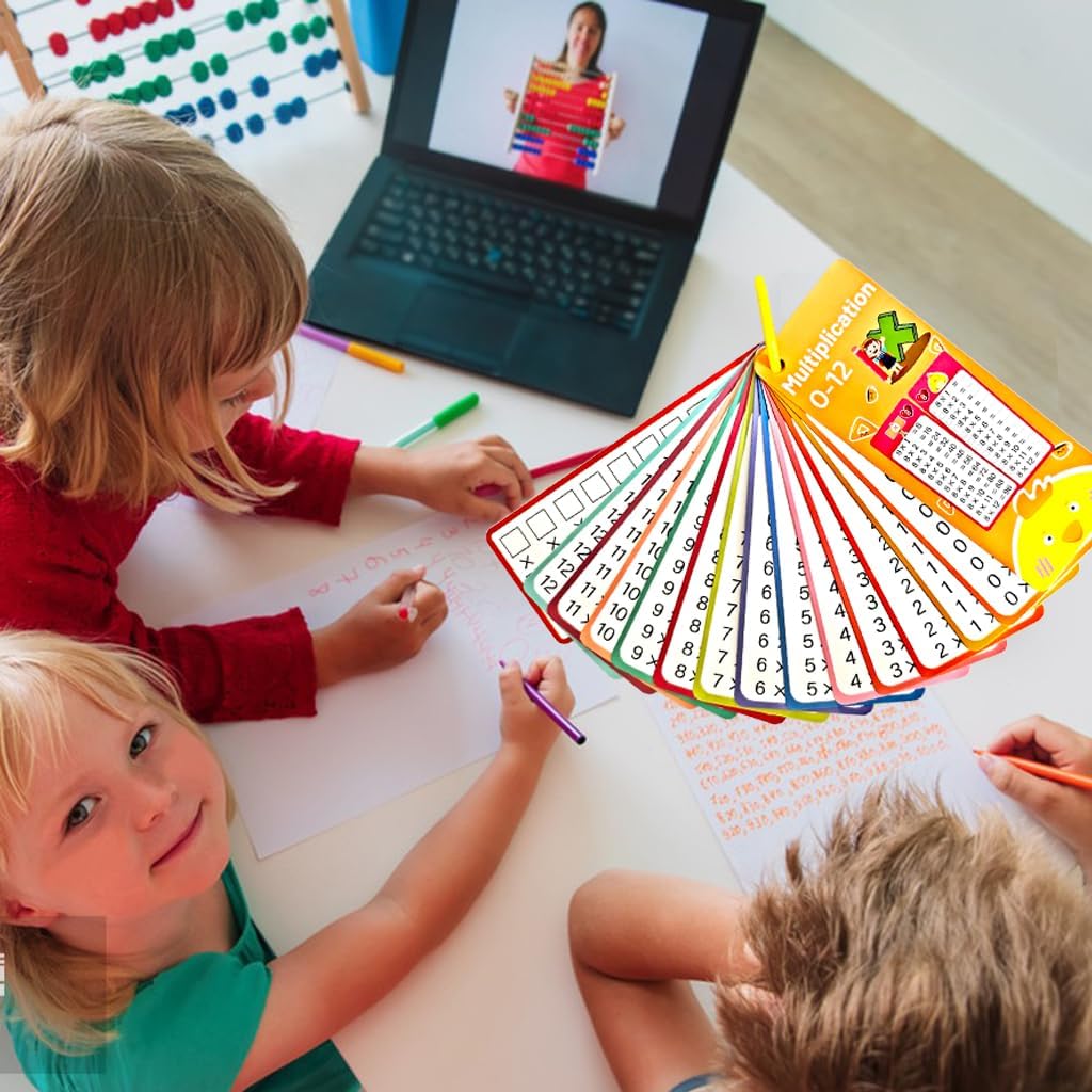 Multiplication Flash Cards 0-12, Times Table Flash Cards Including 15 Cards, 2 Dry Erase Markers Multiplication Chart Math Flashcards for 1st to 3rd Grades, Classroom and Home