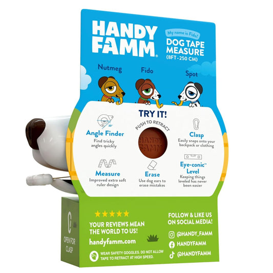 Handy Famm Roscoe the Dog 4-in-1 Kids Tape Measure with Adjustable Level Eye, Angle Finder & Eraser Ears – Montessori STEM Educational Toy for Children Ages 3+, Real Measuring Tool for Learning