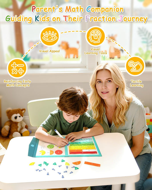 Magnetic Fraction Demonstration Book, Magnetic Fraction Book Tiles & Fraction Circles Set, Educational Puzzle Math Fraction Manipulatives for Kids, Montessori Magnetic Fraction Disc Set Gifts