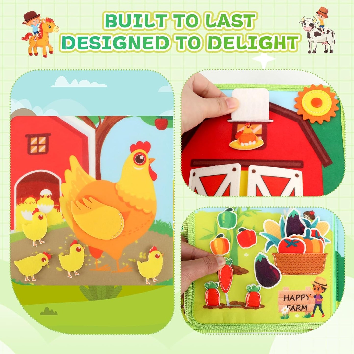 Busy Book for Toddlers 1-3, 25 in 1 Farm Busy Board Montessori Toys for Travel, Birthday Gifts for Boys and Girls, Learning Activity Book for Fine Motor Skills