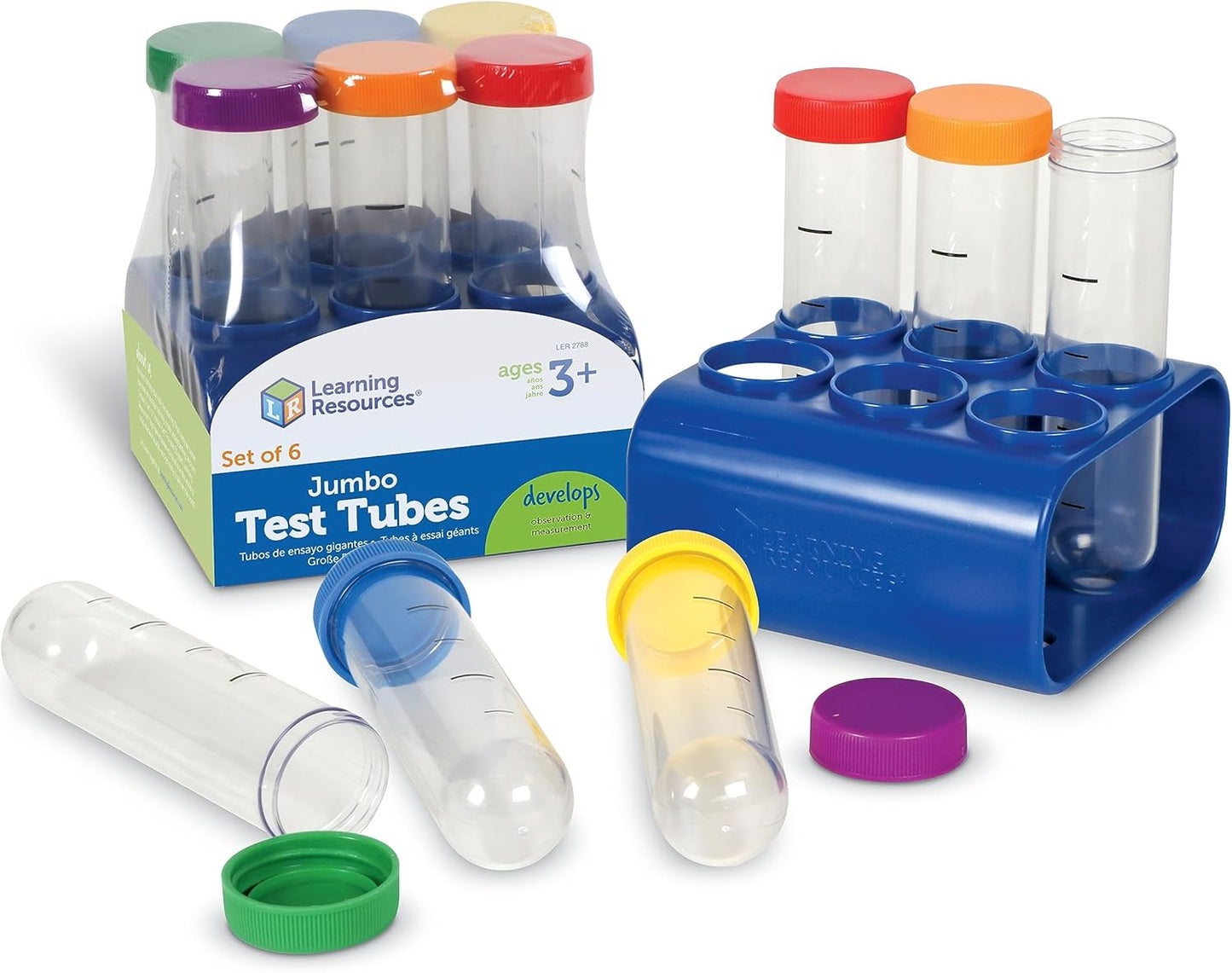 Learning Resources Primary Science Jumbo Test Tubes with Stand, Set of 6 Tubes, Ages 3+