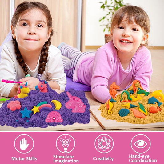 BETURETOP Mermaid Play Sand Kit for Girls, DIY Magic Sensory Sand Art Set for Kids with Color Sand, Mermaid Molds and Tools, Beach Sand Sensory Toys Unicorn Gifts for Girls Toddler Ages 3-8