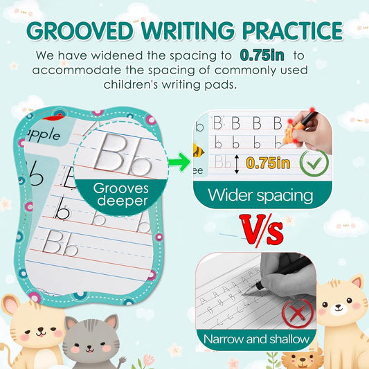 Magic Grooved Writing Practice, Tiny Thinkers Reusable Indented Handwriting Practice for Kids 3-5, Your Little Explorer Motor Magic Happy Writer System Children Set Age 6-8 for Preschool Kindergarten