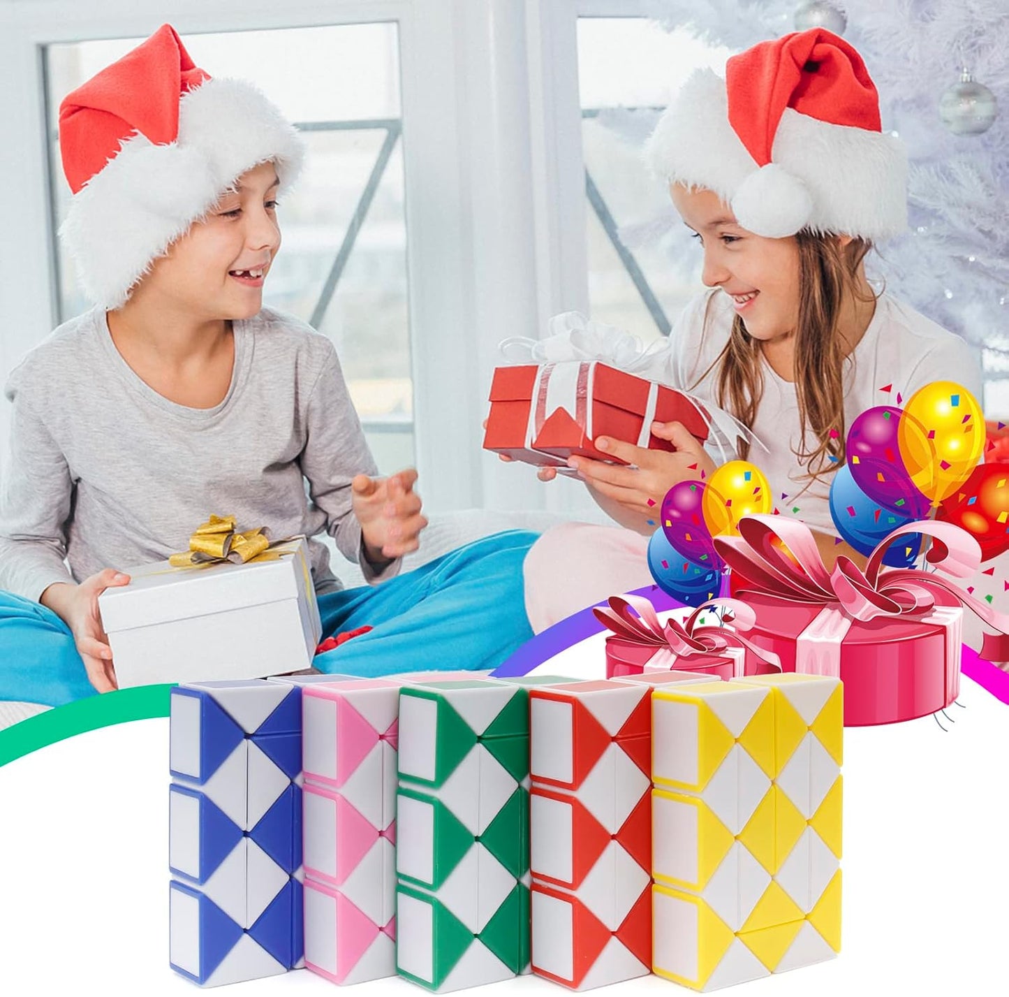 30 Pack Medium Snake Cube Fidget Toys Goodie Bag Stuffers for Kids, Treasure Box Toys for Classroom, Twist Puzzle for Party Favors, Birthday, Back to School Gifts, Stocking Stuffers for Kids