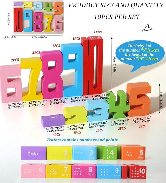 Number Blocks Toys for Kids,Wooden Number Building Blocks, Digital Building Blocks,Balance Competition Game,Math Learning Educational Gift for 3+ Years Old Boys and Girls (10pcs)