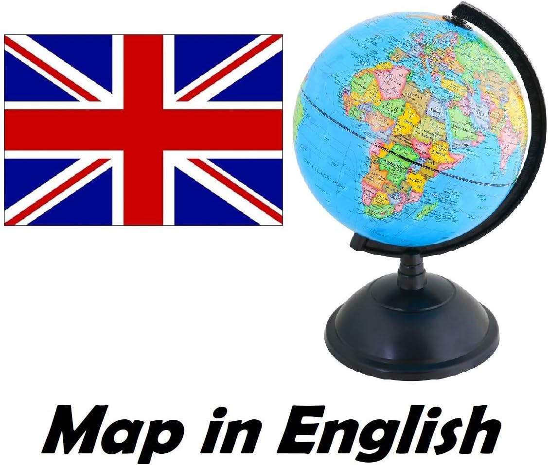 Political Globe Dia 5.5-inch / 14cm- Educational/Geographic - Stainless Steel Arc and Base - School, Home, and Office