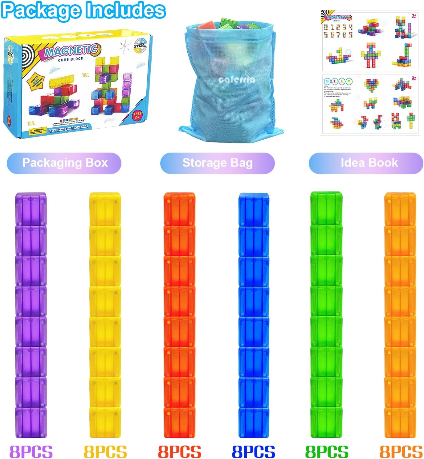Caferria 1.4 inch Large Magnetic Blocks for Kids, 30pcs Magnet Building Blocks, Preschool STEM Sensory Montessori Stacking Cubes Educational Building Toys for 3 4 5 6 7 8 Year Old Boys Girls