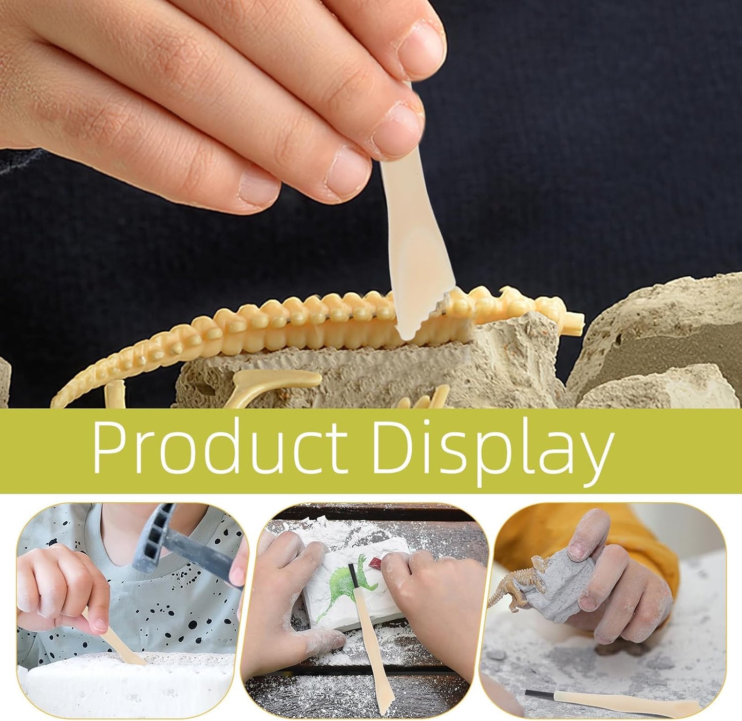 Kisangel 36pcs Children Archaeological Excavation Tool: 9cm Mini Dinosaur Dig Kits for Kids - Double-End Brush and Shovel Digging Supplies
