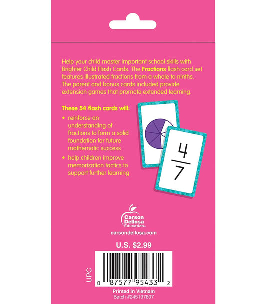 Carson Dellosa 54 Fractions Flash Cards, 3rd and 4th Grade Mathematics Flashcards Covering Whole Numbers to Ninths Facts, Math Games for Kids Ages 8 and Up