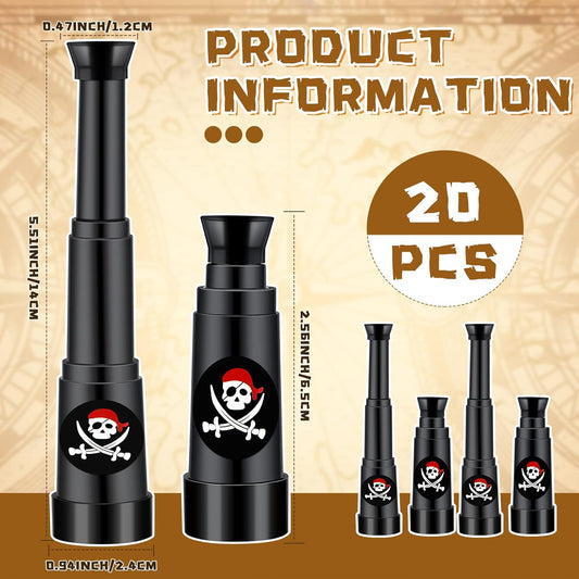 Charniol 20 Pcs Pirate Telescope Bulk Pirate Party Favors Mini Plastic Monocular Telescope Toddler Spyglass Toy for Treasure Find Pretend Cosplay Birthday Party