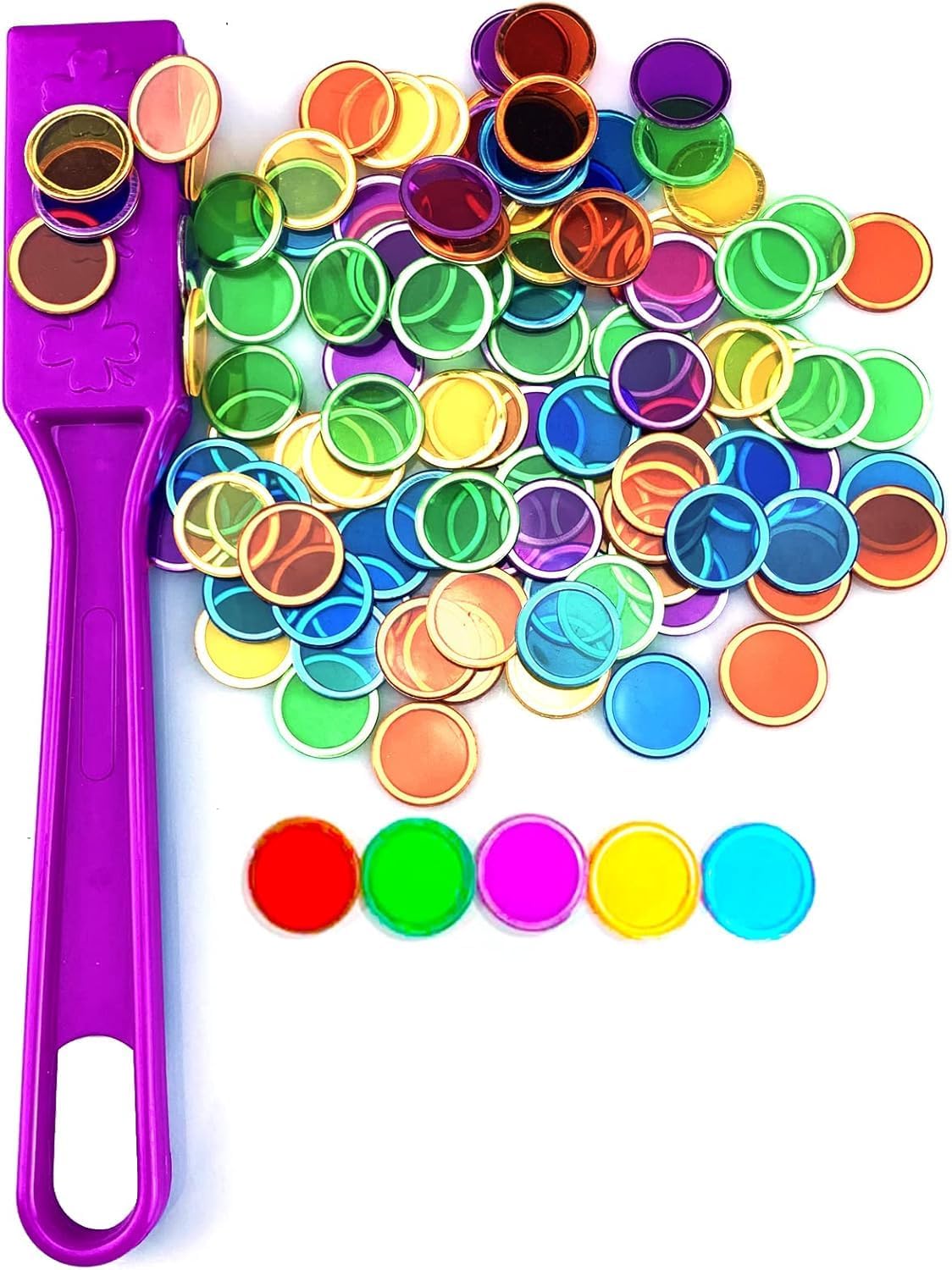 Magnetic Wand & Chips Set with 100 Multicolor Bingo Chips - STEM Learning Kit for Kids, Family Game Night & School Science Activities (Green)