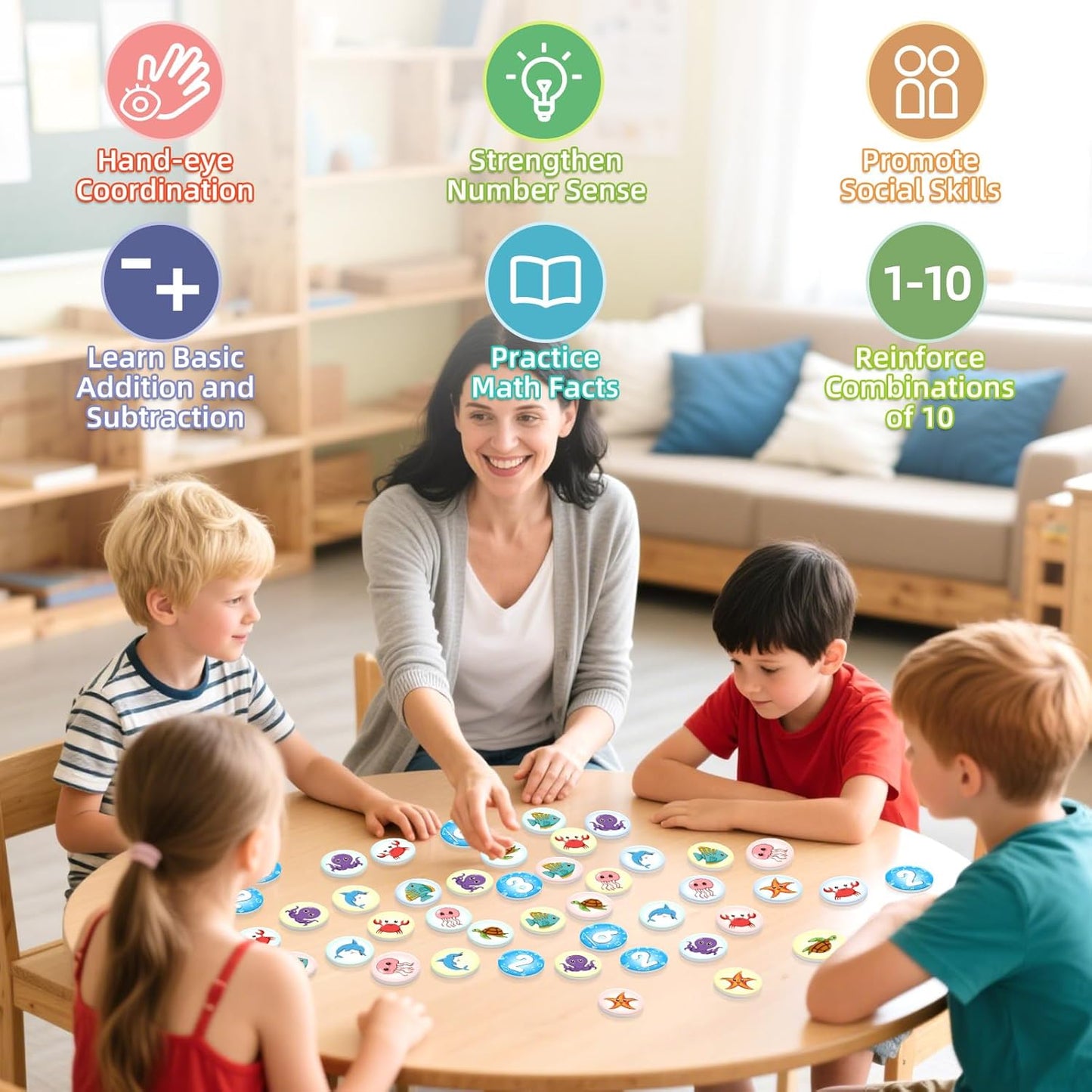Math Games for Kids,100 Flash Cards Addition and Subtraction Games,Math Facts Manipulatives Counting Educational Toy Learning Activities, Kindergarten 1st 2nd Grade Classroom Must Have