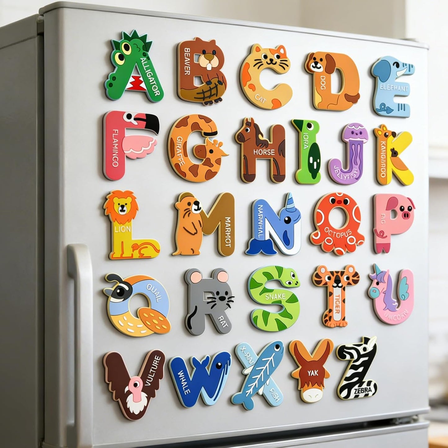 Soft Rubber Magnetic Letters with Thicker Full Back, Big Size Animal Alphabet Magnets for Fridge,Cute ABC Letter Fridge Magnets for Pre-School Learning Tools Birthday Present