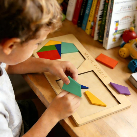 KINGOU 2-in-1 Wooden Tangram Puzzle for Kids & Adults, Hexagon and Square Brain Teasers Intelligence STEM Toys, Geometric Shape Block Jigsaw Games, Desktop Mind Puzzles Travel Gift for Ages 4-8 8-12