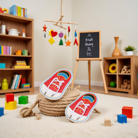 2Pcs Wooden Threading Shoes Training Board, Wooden Learn to Tie Your Own Shoes Threading Lacing Shoes Training Early Learning Kits | Threading Lacing Shoes Training Board Early Learning