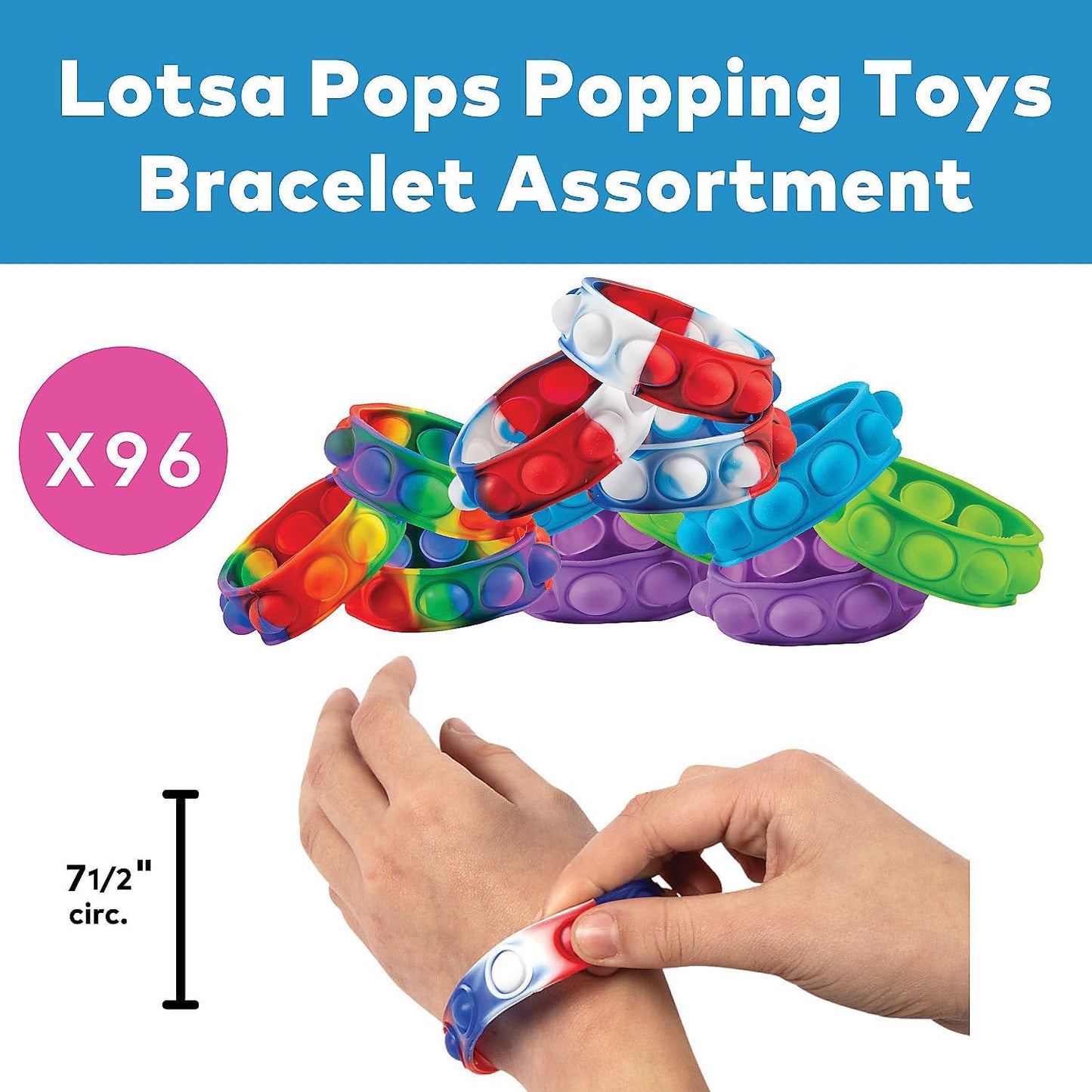 Fun Express Pop It Fidget Bracelet 96 Pack Bulk Party Favors for Kids - Silicone Popping Sensory Bracelets for Classroom Prizes, Goody Bag Stuffers, Birthday Goodie Bags & Student Rewards