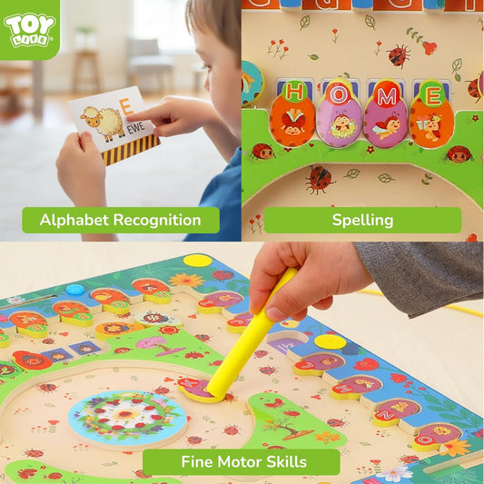 TOY Life Magnetic Color & Number Maze - Montessori Toys Wooden Alphabet Matching Learning Puzzle, Alphabet Maze Board, Fine Motor Skills Toys Magnetic Puzzle for Toddler 3-5, Travel Toy for Kids