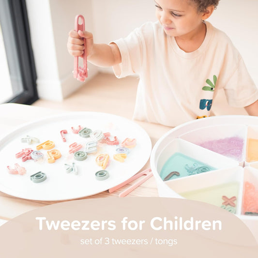 Inspire My Play 3 x Coral Silicone Mini Tongs for Kids - Kids Tweezers for Fine Motor - Small Toddler Tongs - Child Sensory Toys and Accessories